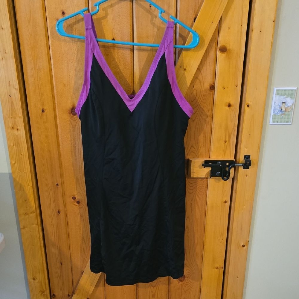Women’s Black Swim Dress with Purple Trim
